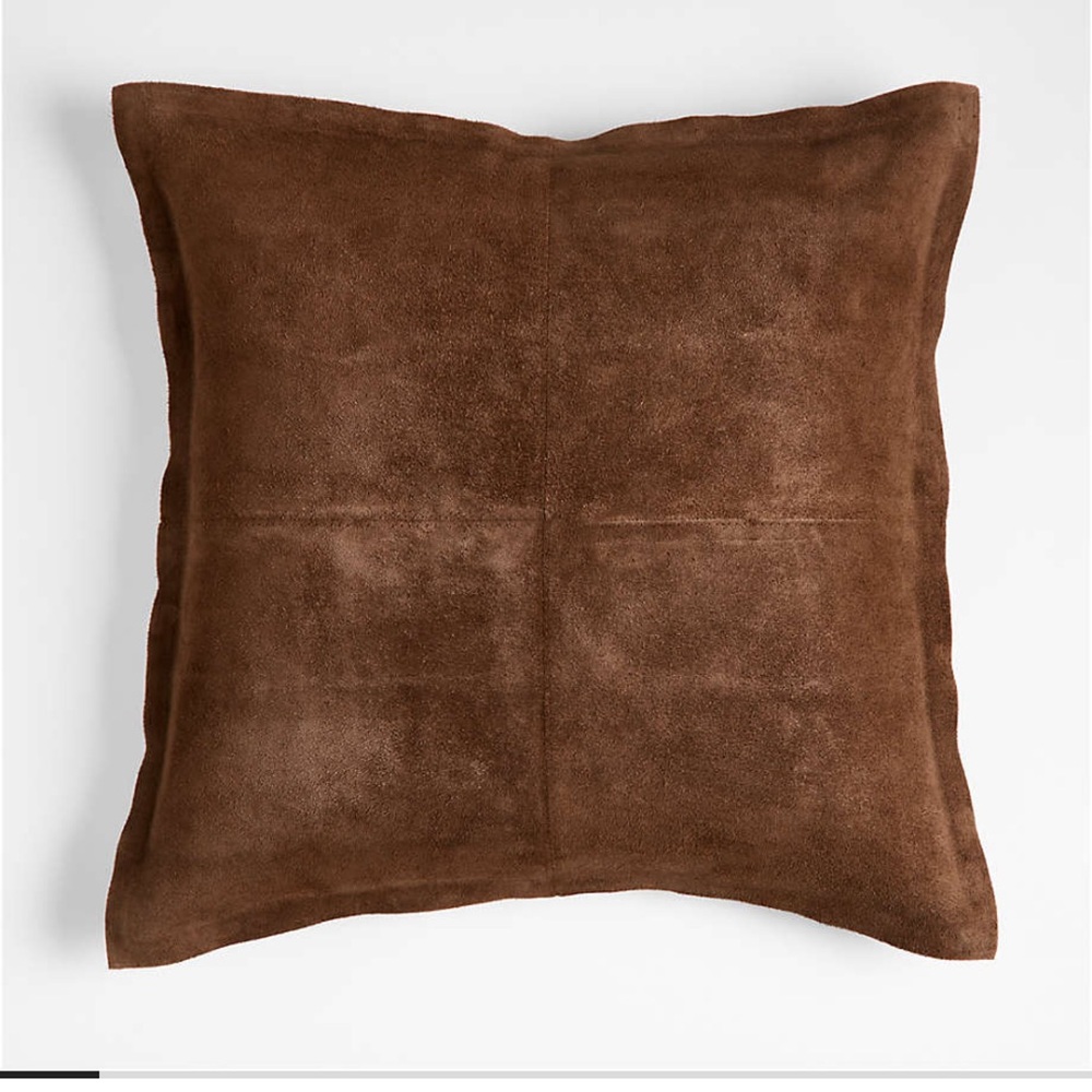 Crate & Barrel Hyde Pieced Suede 23"x23" Brown Throw Pillow